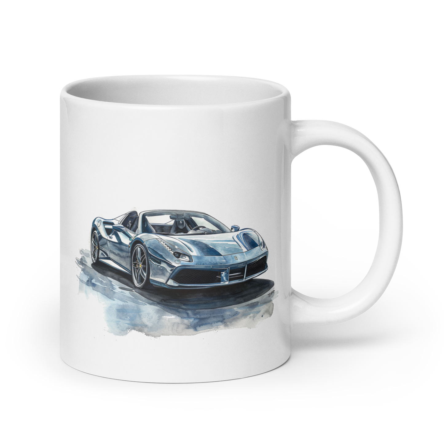 Ferrari 488 Watercolor Grigio Ingrid Cars and Coffee Cup