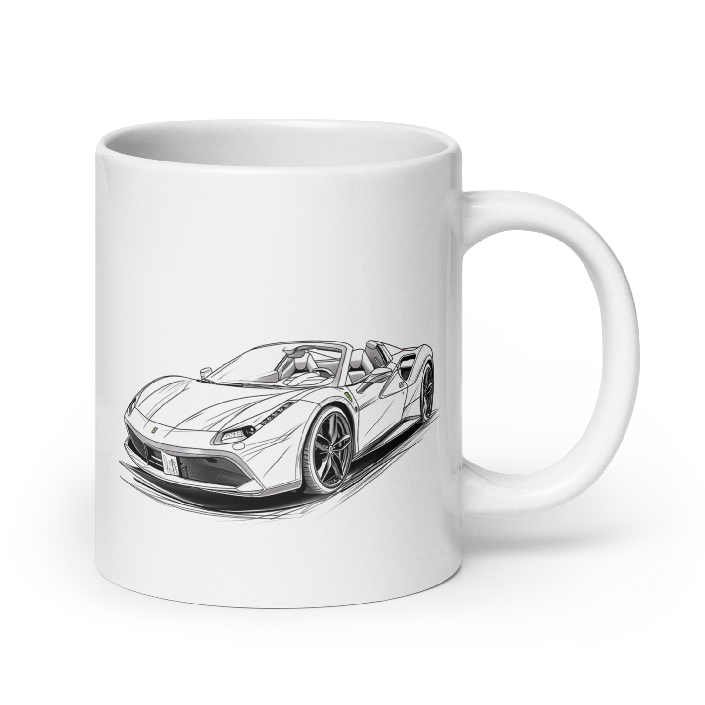 Ferrari 488 Continuous Line Black and White Cars and Coffee Cup