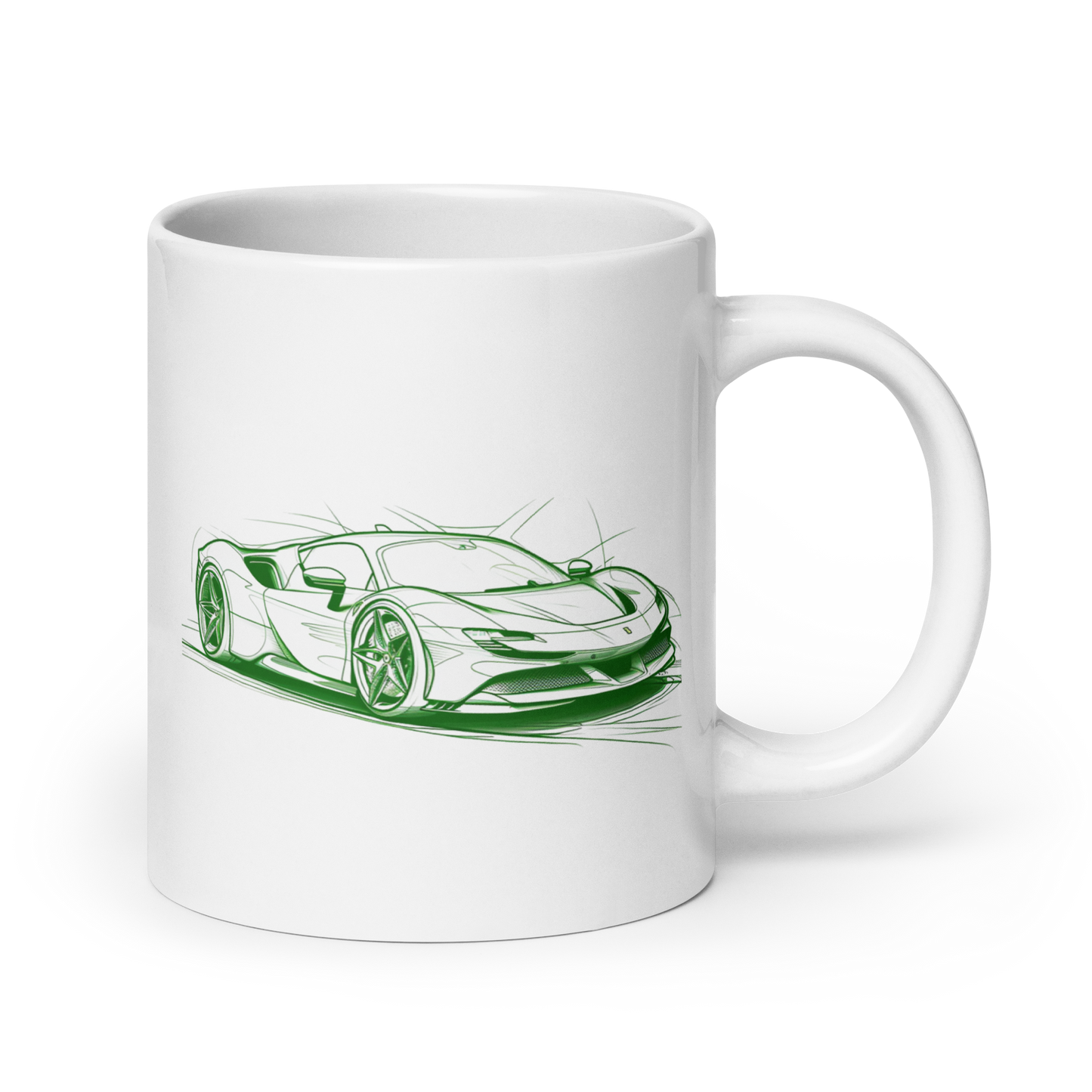 Continuous Line Sketch Ferrari SF90 Green Cars and Coffee Cup