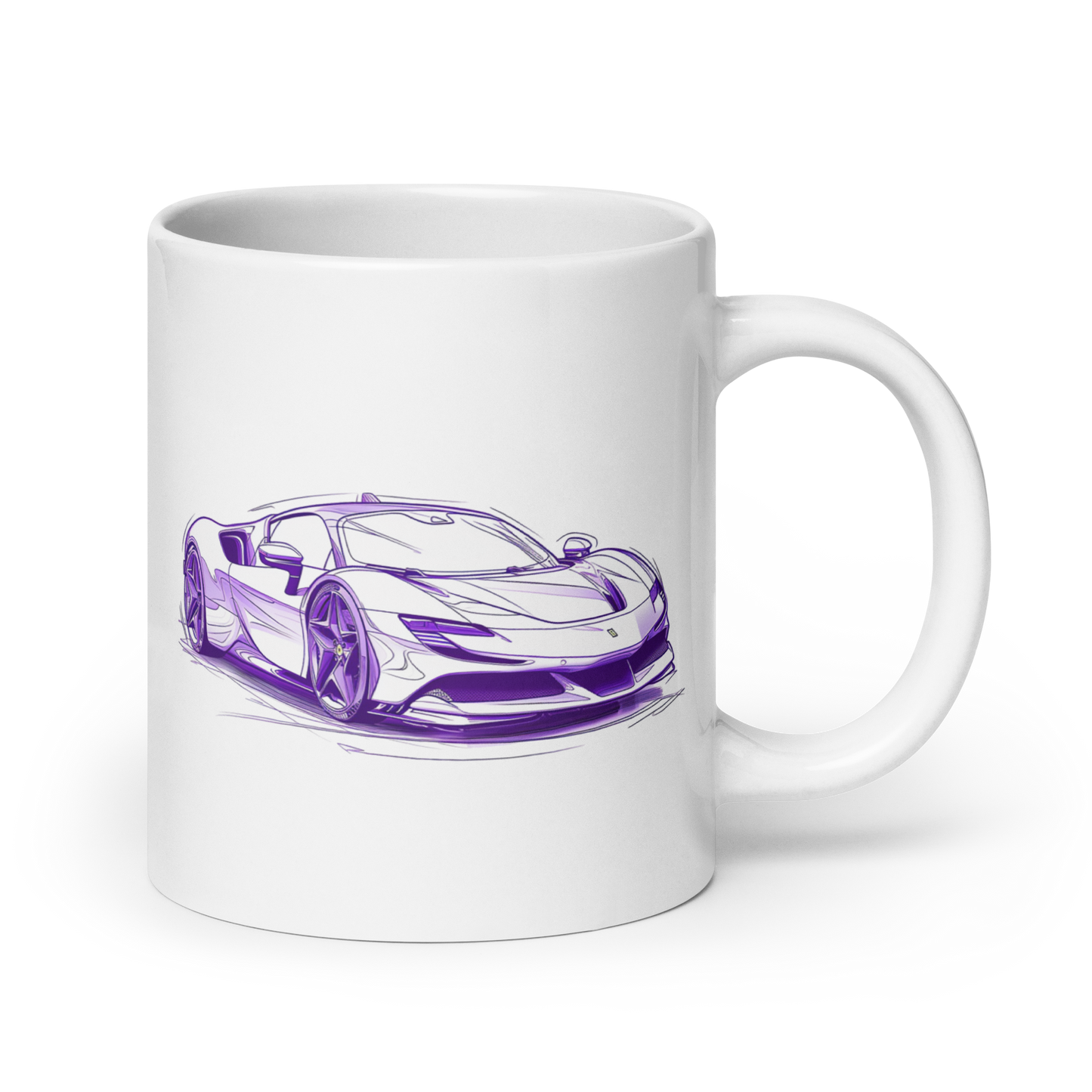 Ferrari SF90 Continuous Line Sketch Purple Cars and Coffee Cup