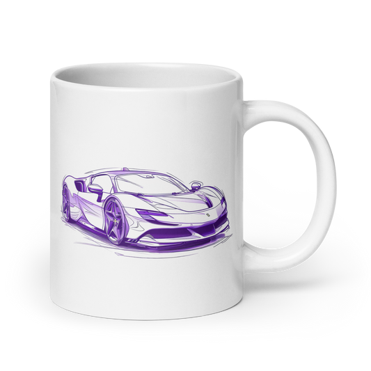 Ferrari SF90 Continuous Line Sketch Purple Cars and Coffee Cup